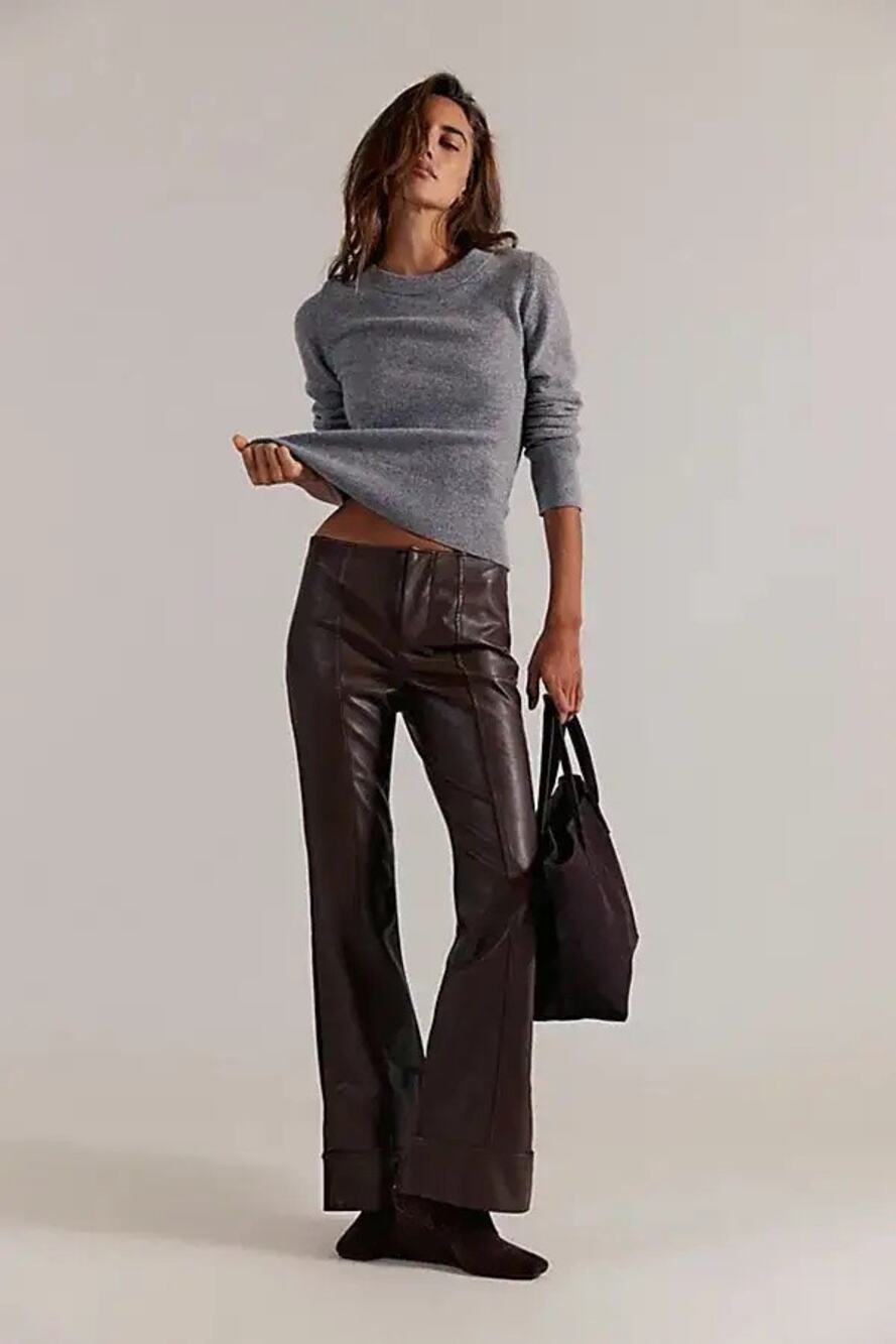Free People Glow Up Faux Leather Pant in Potting Soil size 8 NWT